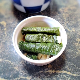 葉わさびの醤油漬け長芋巻き